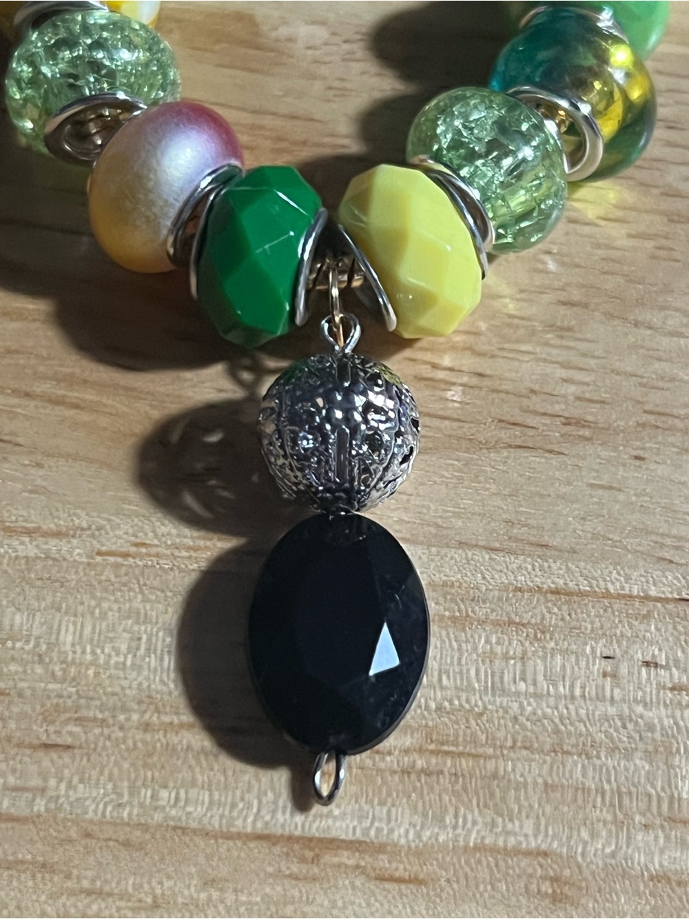 Colorful Bead Charm Bracelet with Black Teardrop Pendant - Women Jewelry B192 - Picture 2 of 6